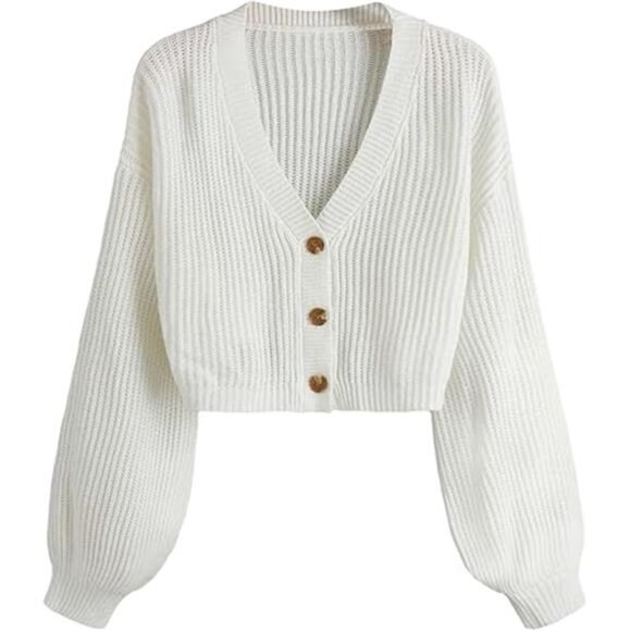 Women's Long Sleeve Button-Down Crop Cardigan - Picture 8 of 8